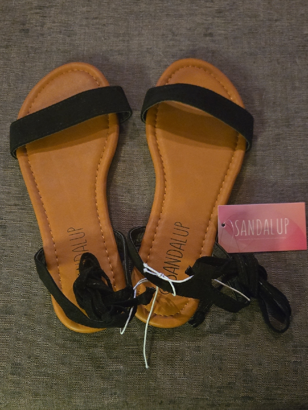 SandalUp Black Lace-Up Women's Sandals with Tan Footbed